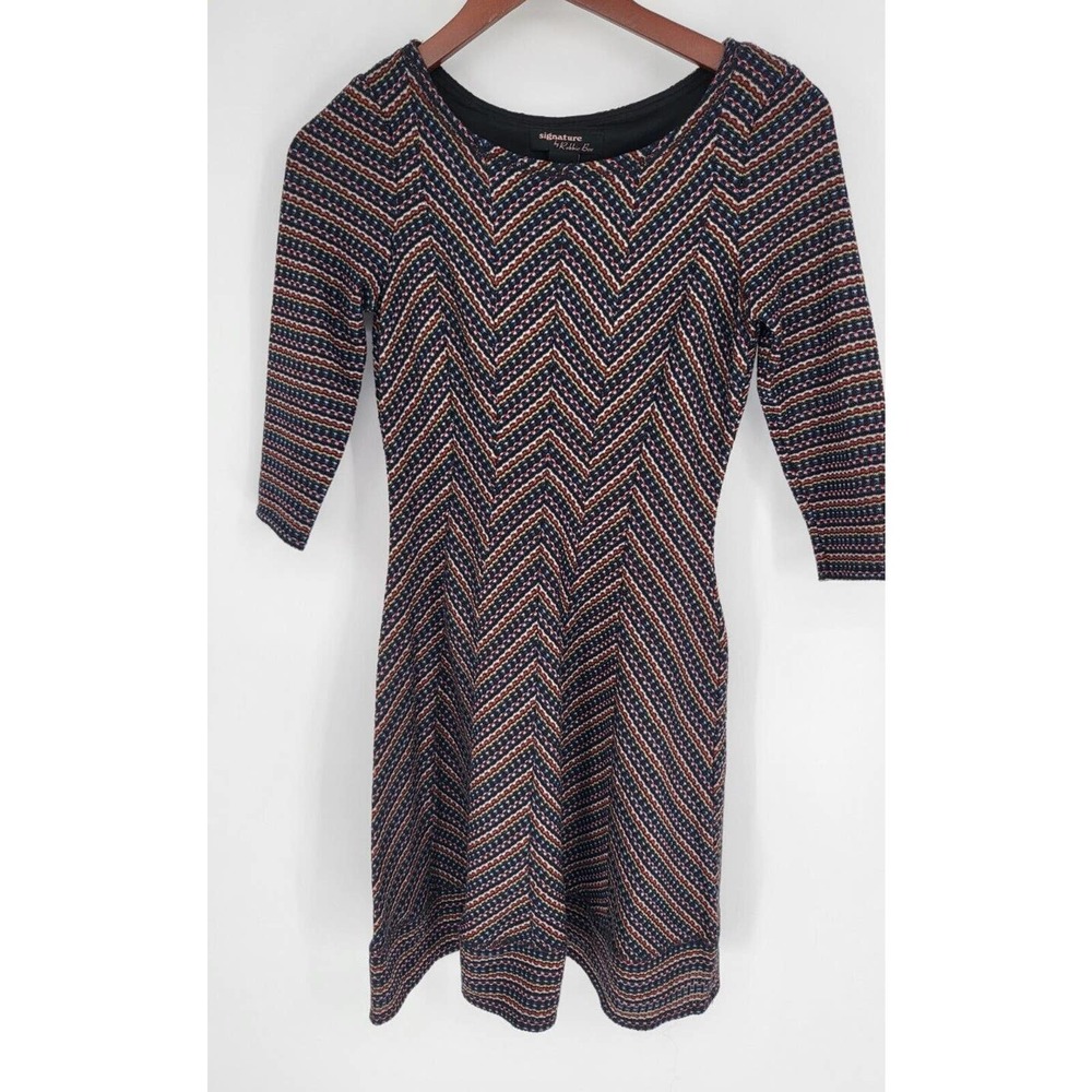 Signature by Robbie Bee Striped Blue Red Yellow Fit and Flare Dress Women's PS